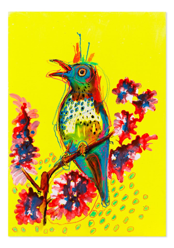 Thrush presented in a majestic floral empire